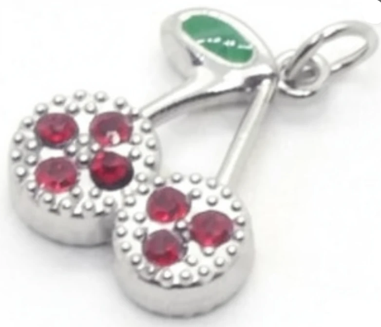 Dije de acero quirurgico cerezas con strasses rojo con argollita 13mm